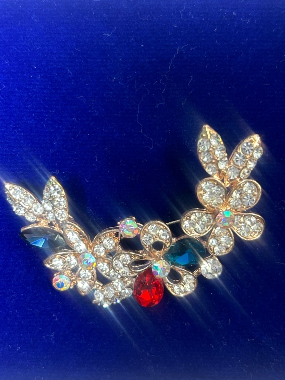 Beautiful Costume Floral  Brooch Curved Branch-like Design Rose Gold Tone